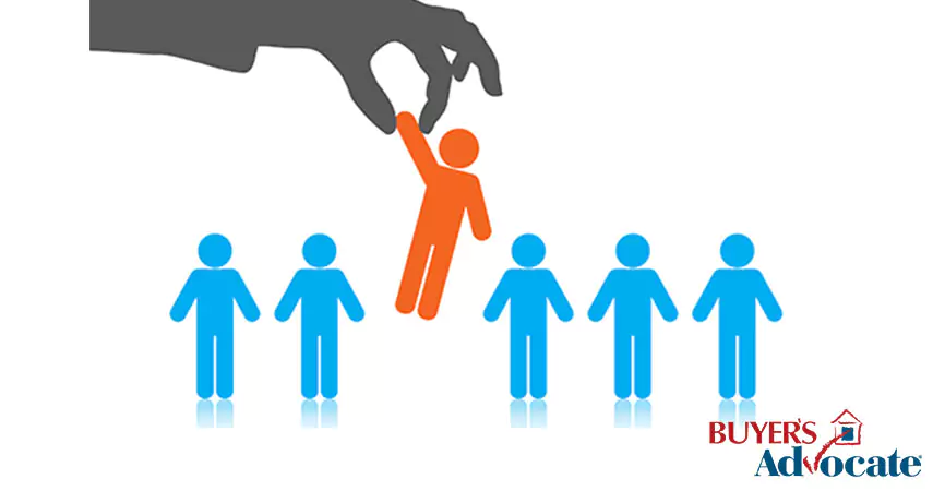 An illustration of a buyer's agent assisting a client in finding the right property.