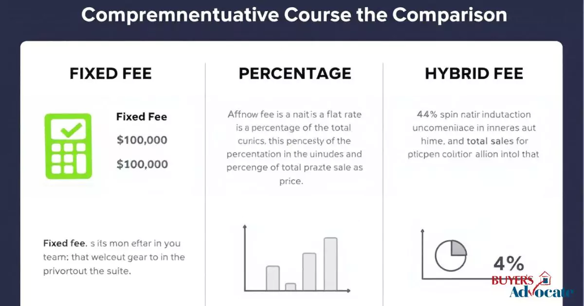 A comparison chart showing different fee structures for buyer's agents, including fixed fees and percentage fees.