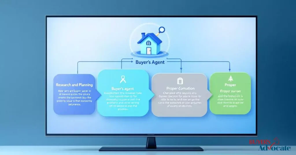 An infographic illustrating the role of a buyer's agent in the property buying process.