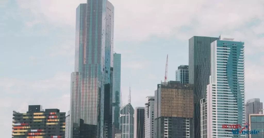 Skyline view of Melbourne’s central business district featuring modern high-rise apartments, reflecting high-density housing trends in 2025.