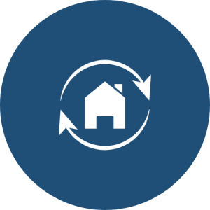 House with circular arrows icon representing complete property buying support from search to settlement
