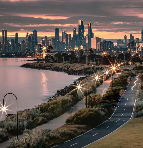 Coastal view of Melbourne's Bayside suburbs overlooking Port Phillip Bay