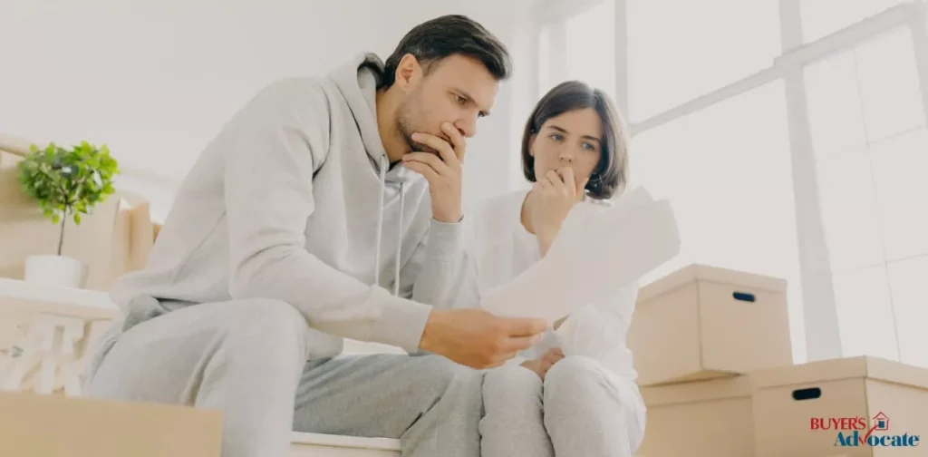 Couple reviewing property paperwork together before purchasing a home in Melbourne