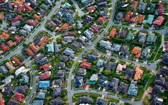 Aerial view of residential homes and streets in Melbourne's Eastern Suburbs