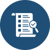 Document and magnifying glass icon representing property risk and resale assessment
