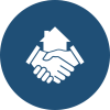Handshake icon representing property negotiation and auction bidding support